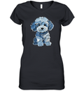 Denim Patch Animal Dog Women039S V Neck T Shirt