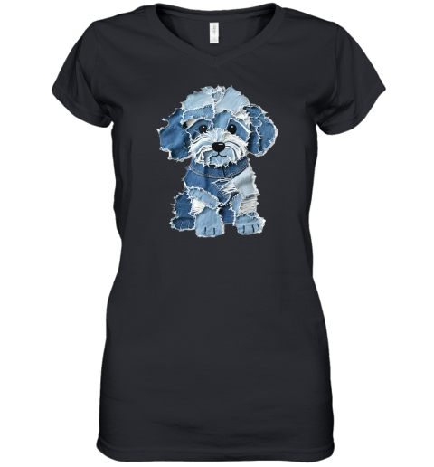Denim Patch Animal Dog Women039S V Neck T Shirt