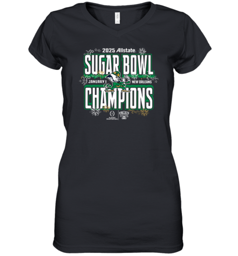 College Football Playoff Notre Dame Allstate Sugar Bowl Champions Women039S V Neck T Shirt