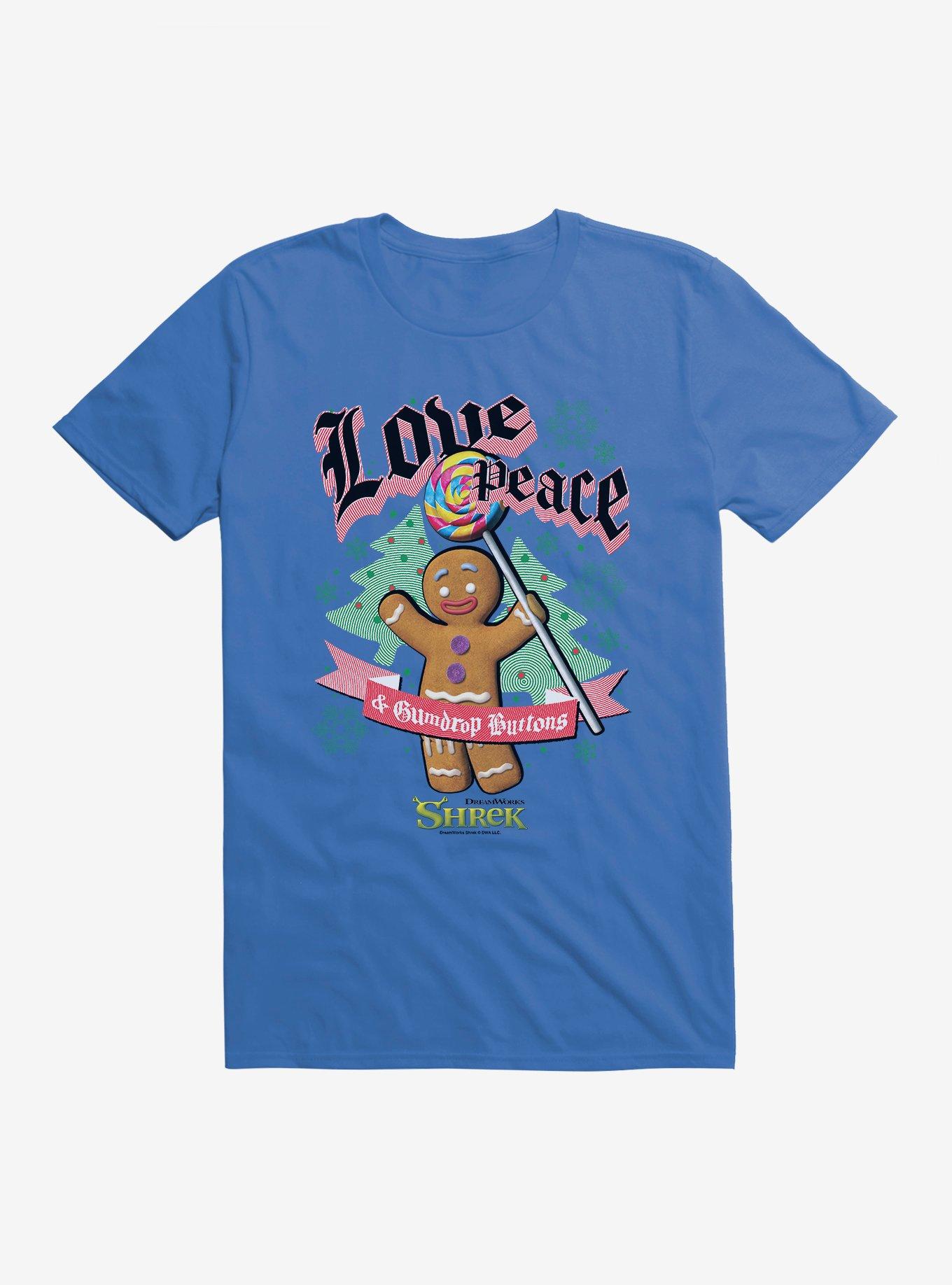 Shrek Love Peace Gumdrop Buttons T-Shirt | Premium Unisex T-Shirt, Trending Graphic Tee