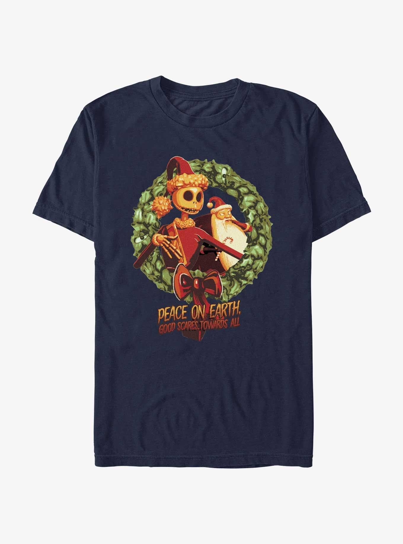Disney The Nightmare Before Christmas Peace On Earth Jack Santa Wreath T-Shirt T-Shirt | Bold Graphic Edition | Great Gift Idea