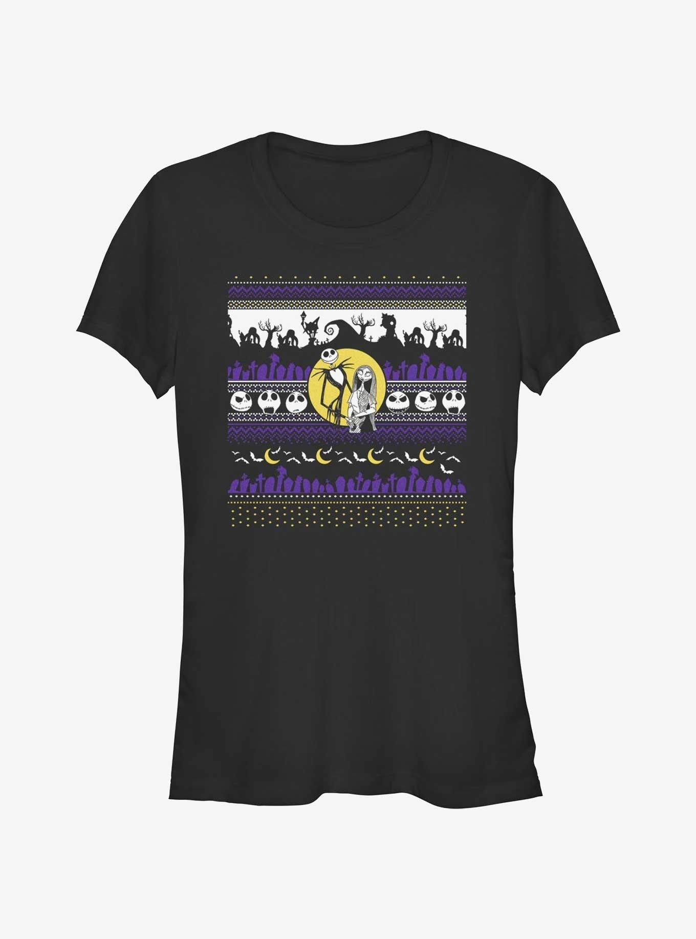 Disney The Nightmare Before Christmas Jack And Sally Ugly Holiday Girls T-Shirt T-Shirt | Bold Graphic Edition | Great Gift Idea