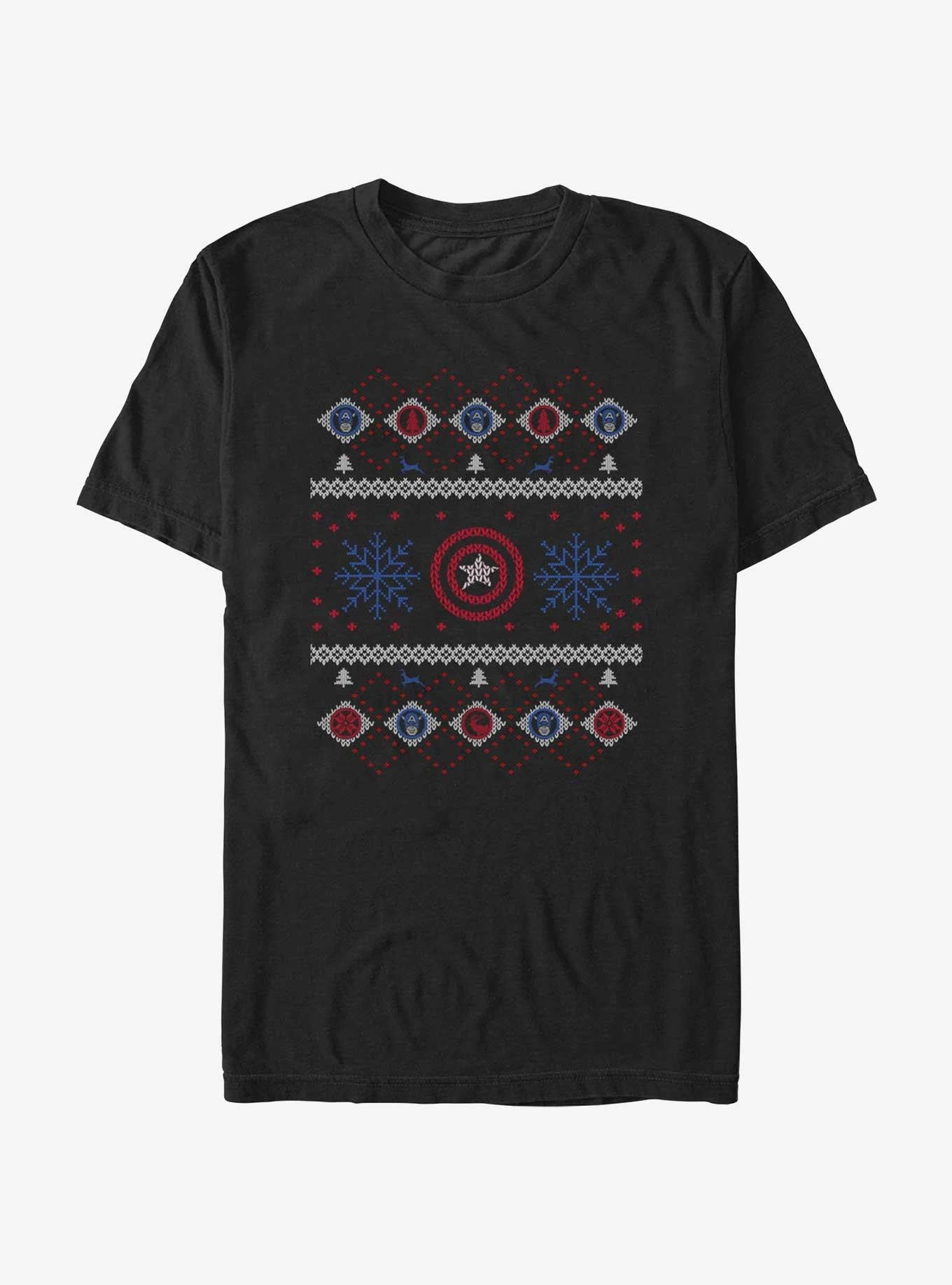 Marvel Captain America Snowflakes Ugly Christmas T-Shirt T-Shirt | Exclusive Art Design | Trending Now