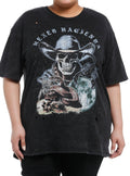 Cosmic Aura Skull Cowboy Destructed Mineral Wash Girls Oversized TShirt Plus Size Graphic Tee | Graphic Tee | Unisex Shirt | High-Quality Print