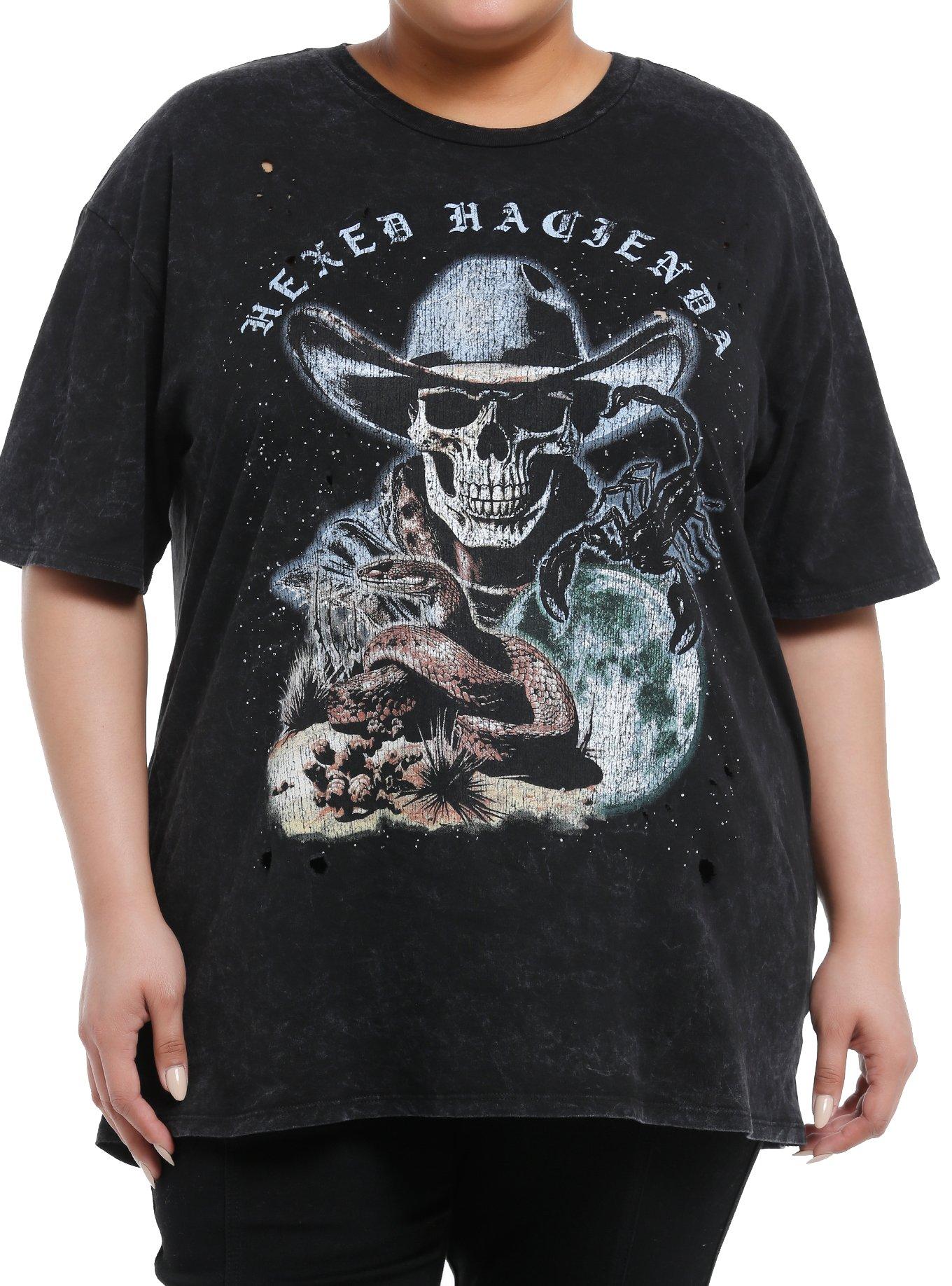 Cosmic Aura Skull Cowboy Destructed Mineral Wash Girls Oversized TShirt Plus Size Graphic Tee | Graphic Tee | Unisex Shirt | High-Quality Print