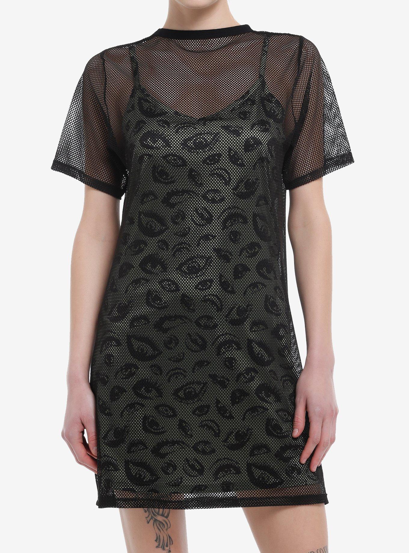 Social Collision Eyes Fishnet Twofer Dress T-Shirt | Fan Favorite Style | Trending Now