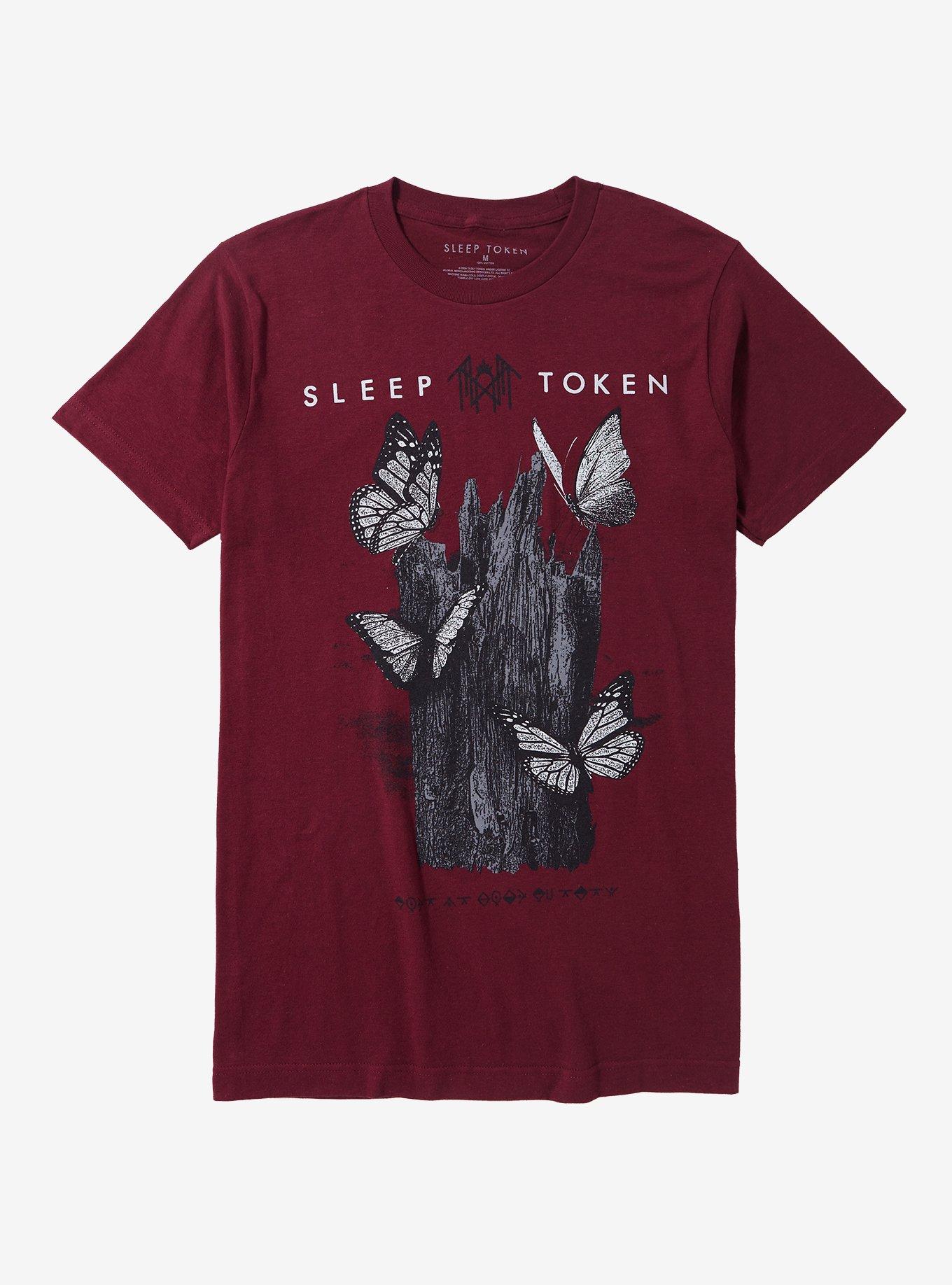 Sleep Token Butterflies Burgundy Boyfriend Fit Girls TShirt Graphic Tee | Graphic Tee | Unisex Shirt | Best-Selling Design