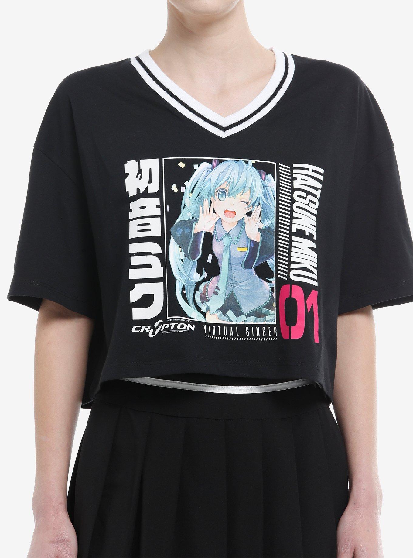 Hatsune Miku Varsity Stripe Girls Crop TShirt Graphic Tee | Graphic Tee | Unisex Shirt | High-Quality Print