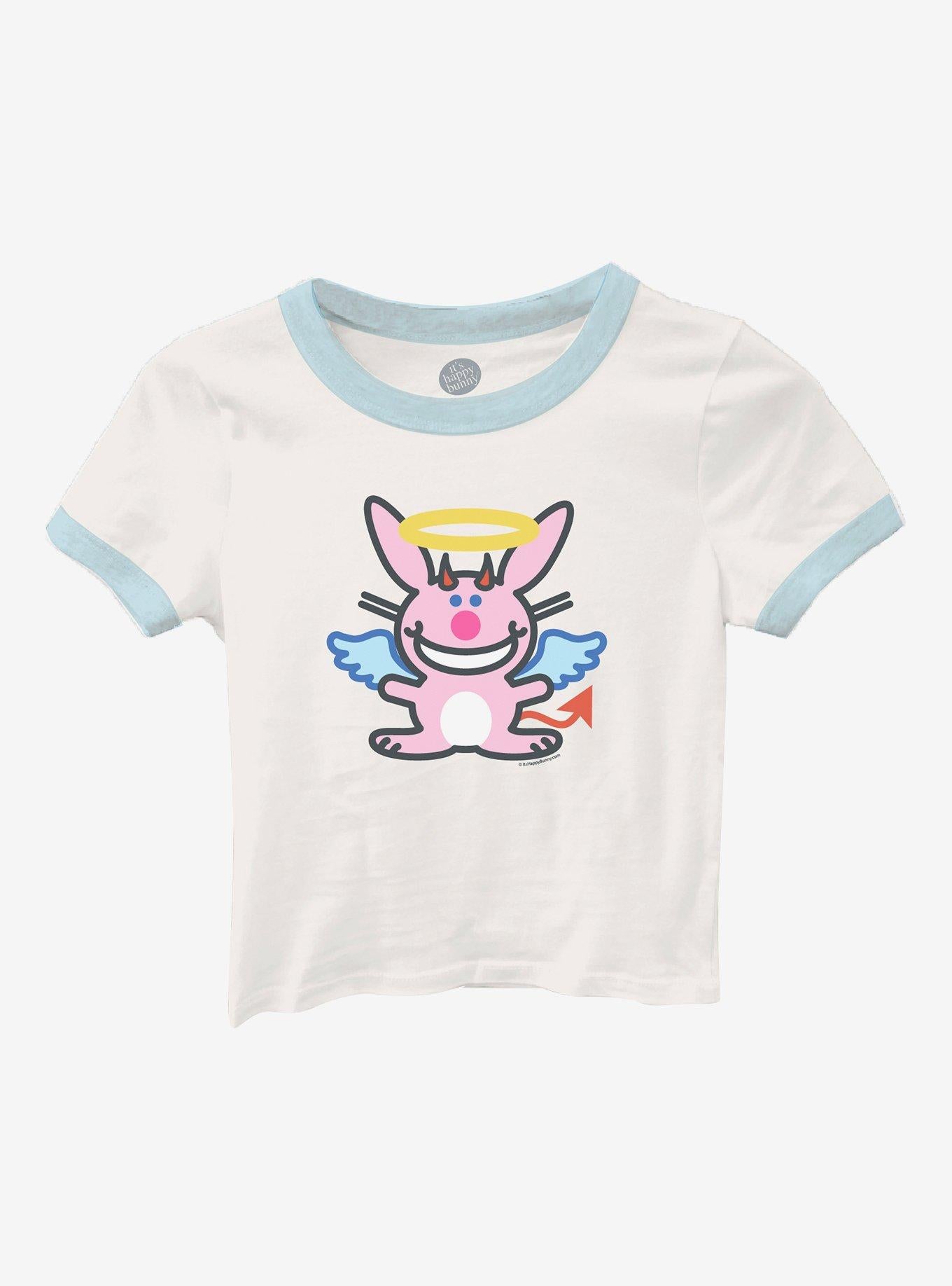 Its Happy Bunny Angel Girls Baby Ringer TShirt Graphic Tee | Graphic Tee | Unisex Shirt | Top Trending Fashion