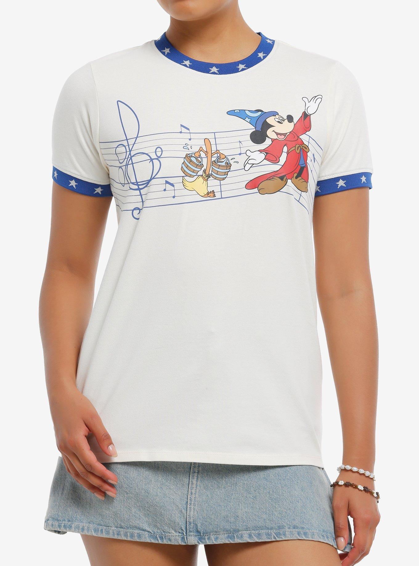 Her Universe Disney Fantasia The Sorcerers Apprentice Mickey Mouse Girls Ringer TShirt Graphic Tee | Graphic Tee | Unisex Shirt | Premium Quality Apparel