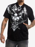 Vampire Bat & Skulls Zip Woven Top