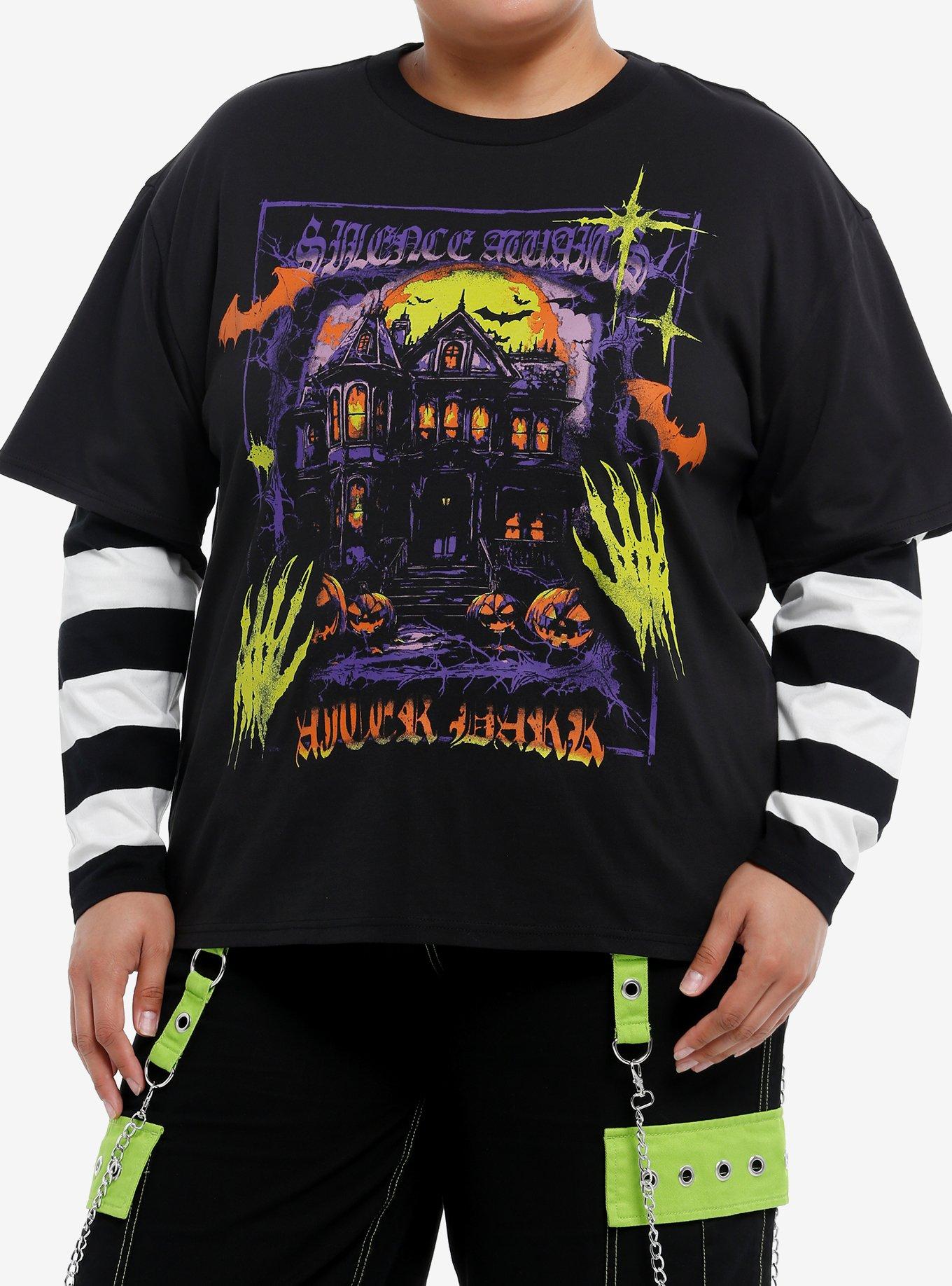 Haunted House Stripe Girls Twofer Long-Sleeve T-Shirt Plus Size