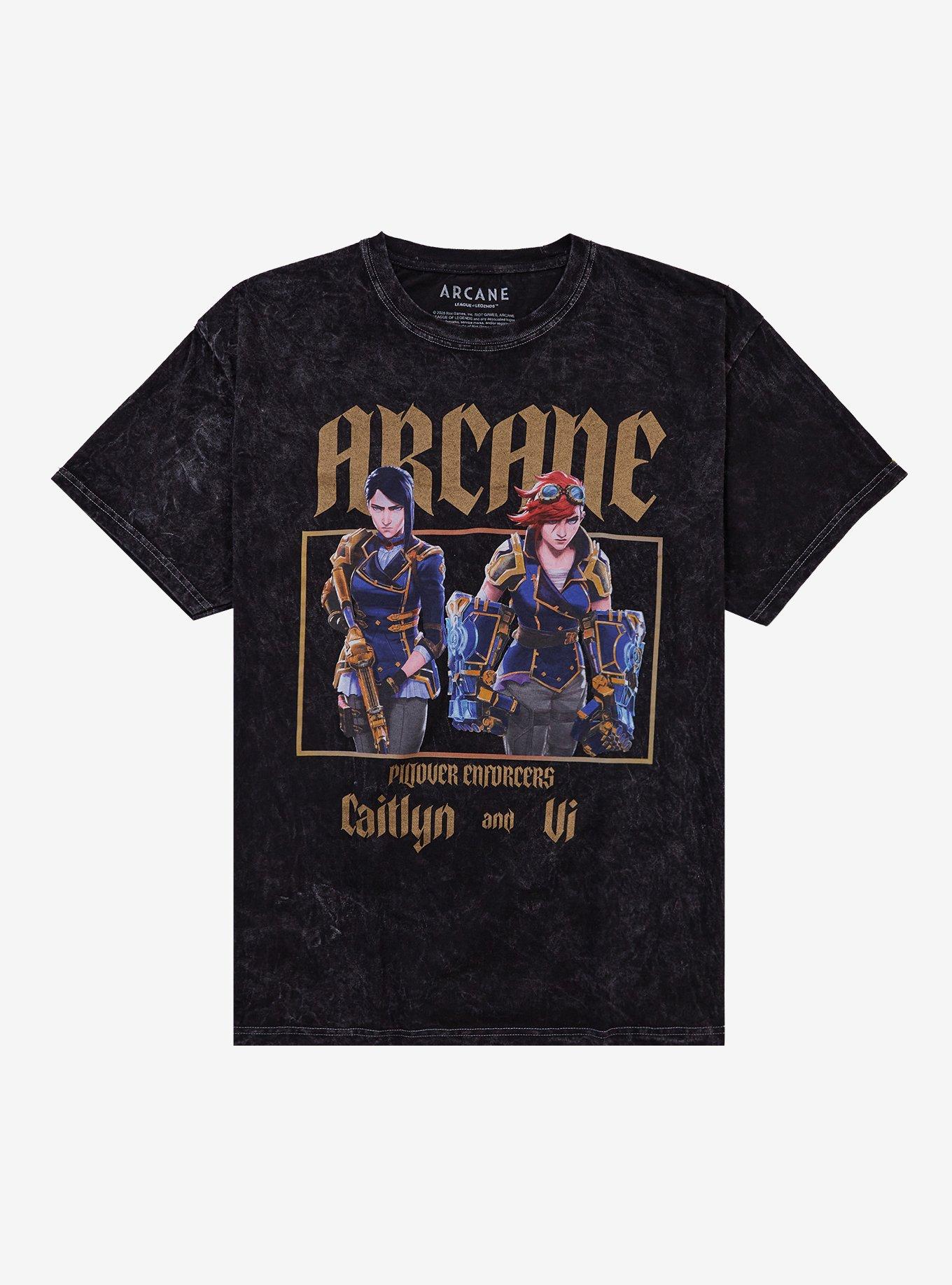 Arcane Caitlyn Vi Piltover Enforcers Dark Wash TShirt Graphic Tee | Graphic Tee | Unisex Shirt | High-Quality Print