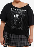 Wednesday & Thing Portrait Off-Shoulder Girls T-Shirt Plus Size