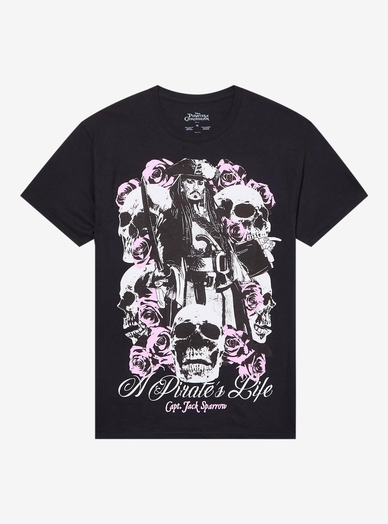 Disney Pirates Of The Caribbean Jack Sparrow Skulls Roses TShirt Graphic Tee | Graphic Tee | Unisex Shirt | Comfortable Daily Wear