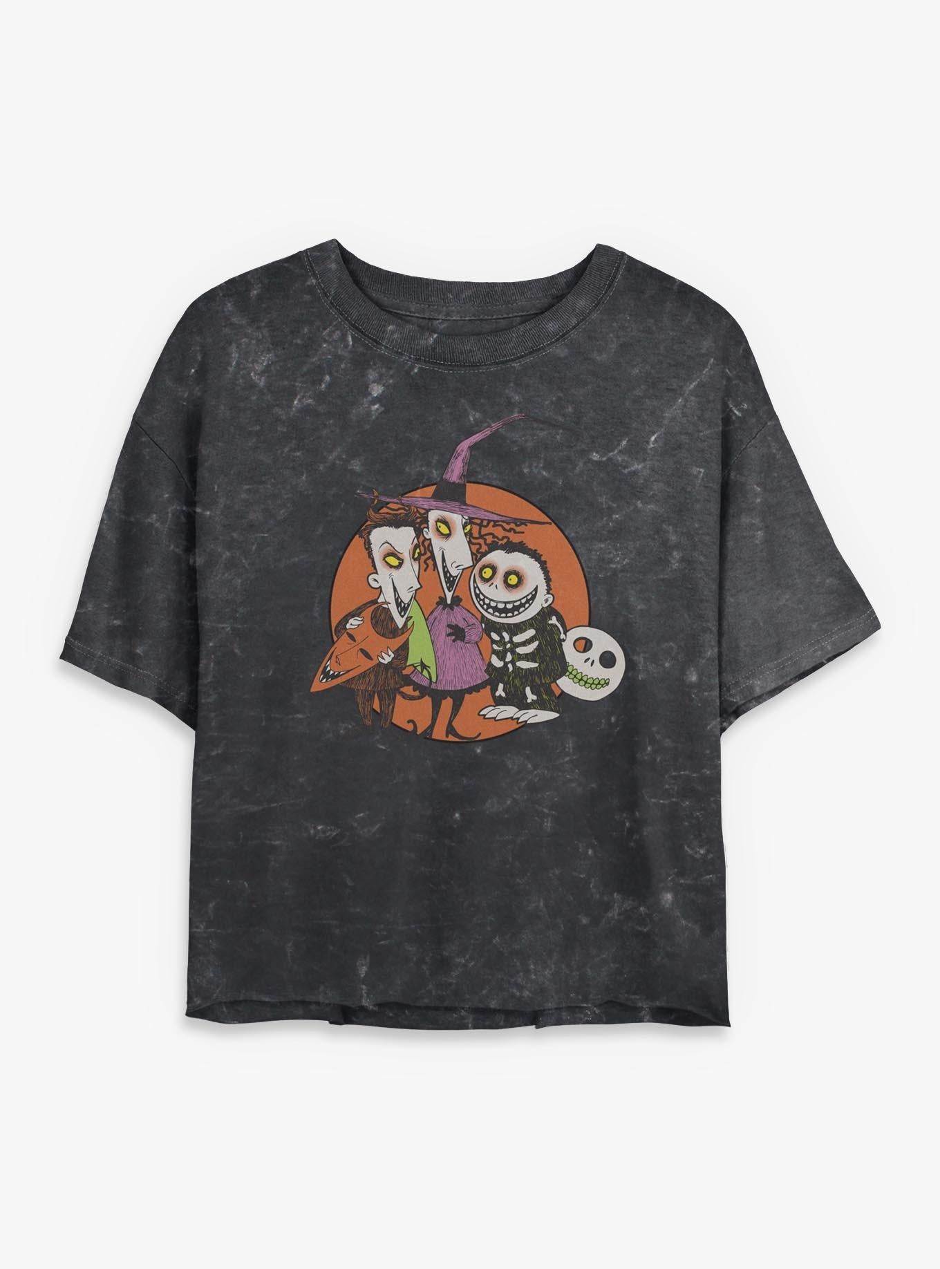 Disney The Nightmare Before Christmas Troublemakers Trio Girls Mineral Wash Crop T-Shirt T-Shirt | Exclusive Art Design | Perfect For Daily Wear