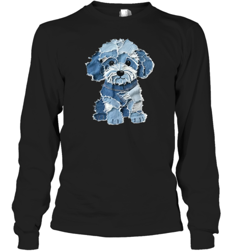 Denim Patch Animal Dog Long Sleeve T Shirt