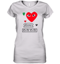 Cdg Play Logo With Red Heart Women039S V Neck T Shirt