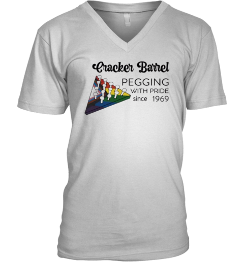 Cracker Barrel Pegging With Pride Since 1969 V Neck T Shirt