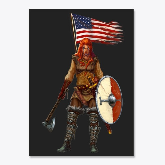 Viking Lady American Flag | Premium Unisex T-Shirt
