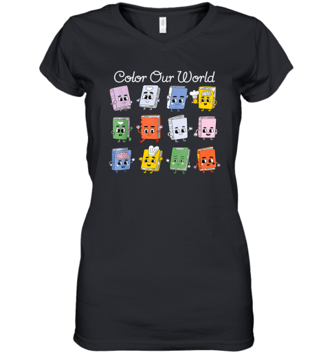 Color Our World Summer Reading 2025 Librarian Teacher Kids Women039S V Neck T Shirt