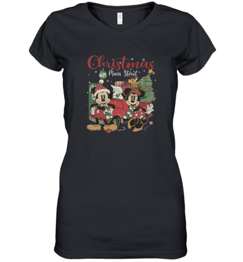 Disney Mickey And Mickey Minnie Christmas On Main Street Women039S V Neck T Shirt