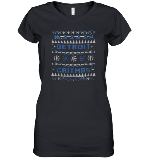 Detroit Lions Gritmas Women039S V Neck T Shirt