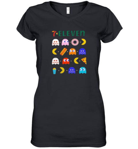 7 Eleven Pac Man Women039S V Neck T Shirt