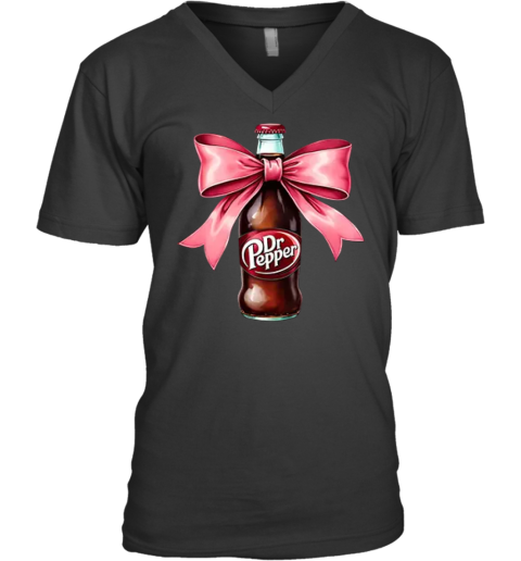 Dr Pepper Pink Bow Coquette V Neck T Shirt