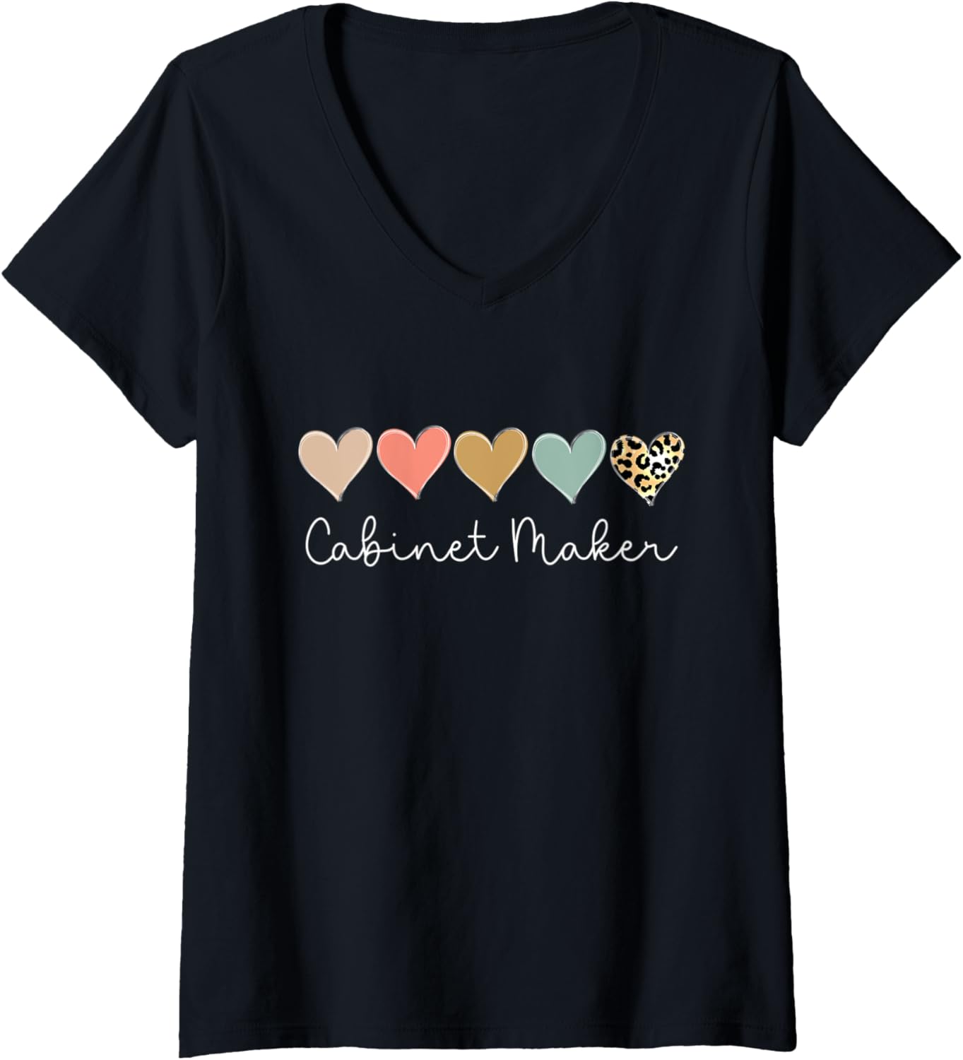 Womens Leopard Hearts Matching Valentine's day for Cabinet Maker V-Neck