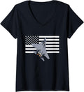 Womens F-15 Eagle US American Flag V-Neck
