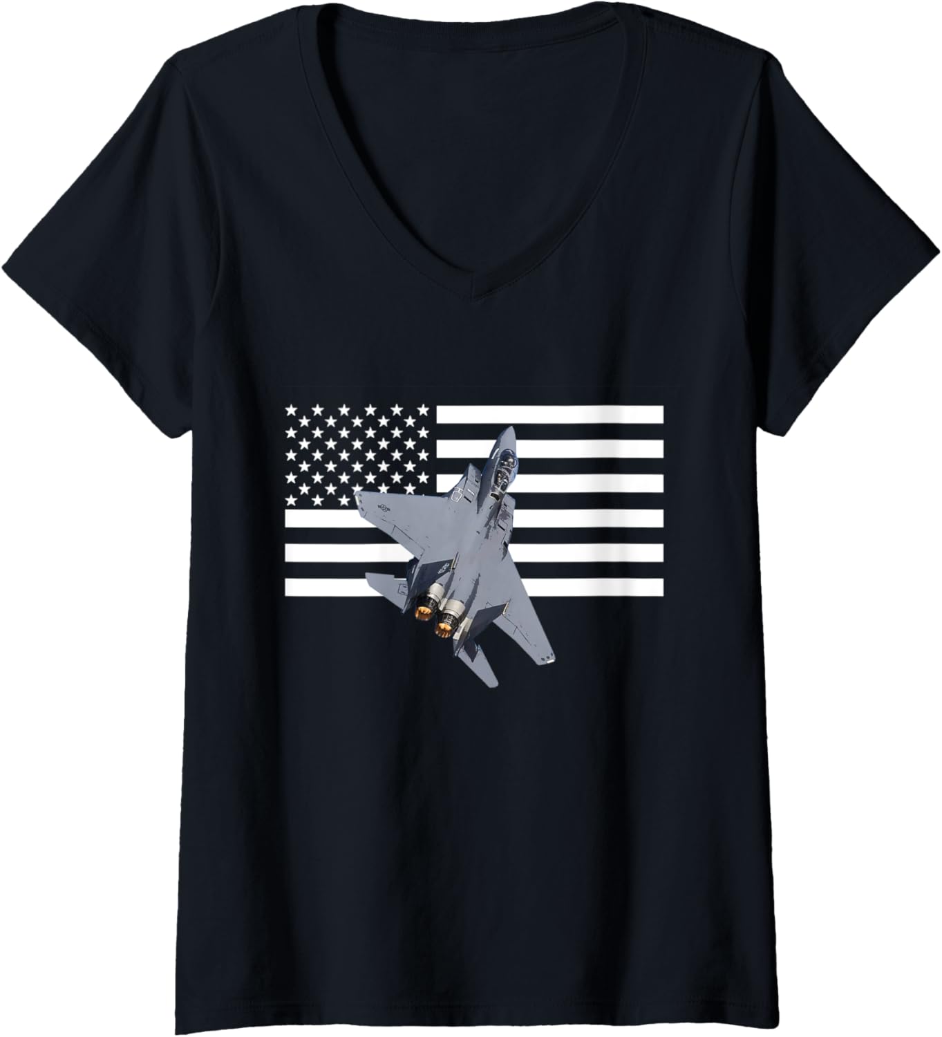 Womens F-15 Eagle US American Flag V-Neck