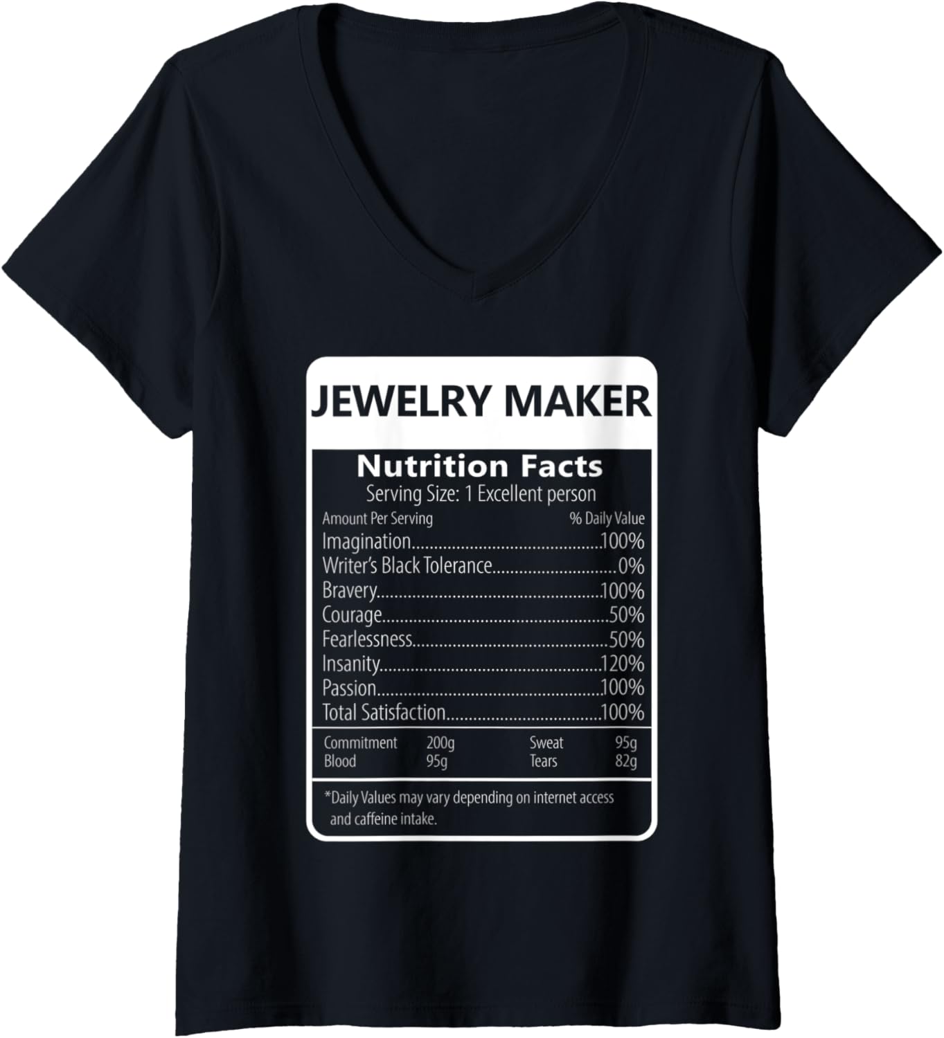 Womens Jewelry Maker Nutrition Facts Sarcastic Graphic V-Neck