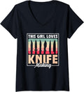 Womens This Girl Loves Knife Making Maker Knives Lover Hobby V-Neck