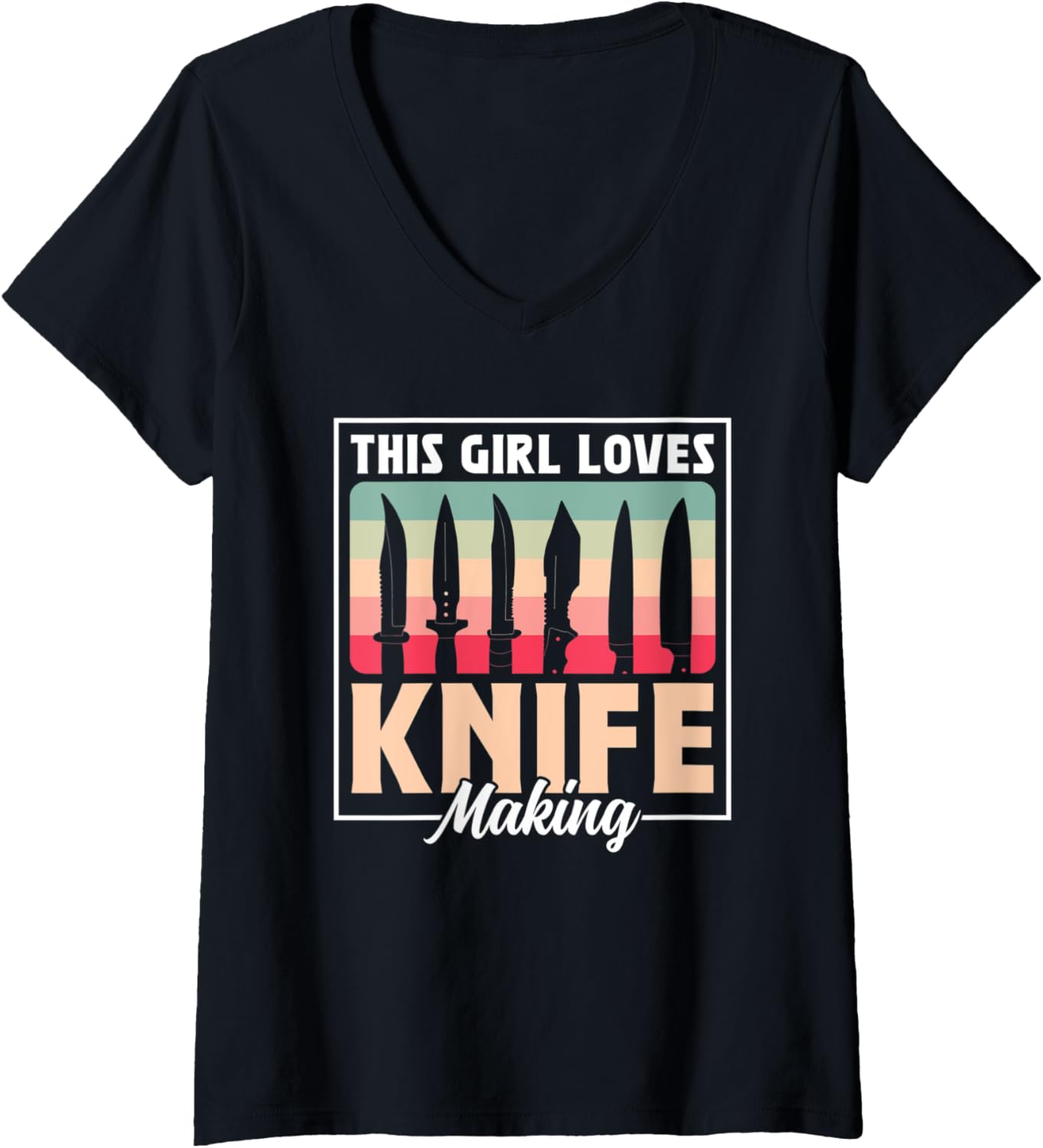 Womens This Girl Loves Knife Making Maker Knives Lover Hobby V-Neck