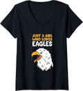 Womens Just a Girl Who Loves Eagles American Bald Eagle V-Neck
