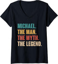 Womens Michael The Man The Myth The Legend - Retro Gift for Michael V-Neck
