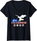 Womens Let Freedom Ring Patriots American Flag Eagle 4th Of July V-Neck