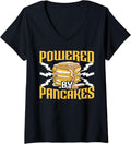 Womens Powered By Pancakes Food Lover Pancake Maker V-Neck