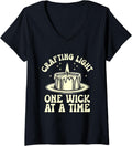 Womens Crafting Light One Wick At A Time Candle Maker Wax V-Neck