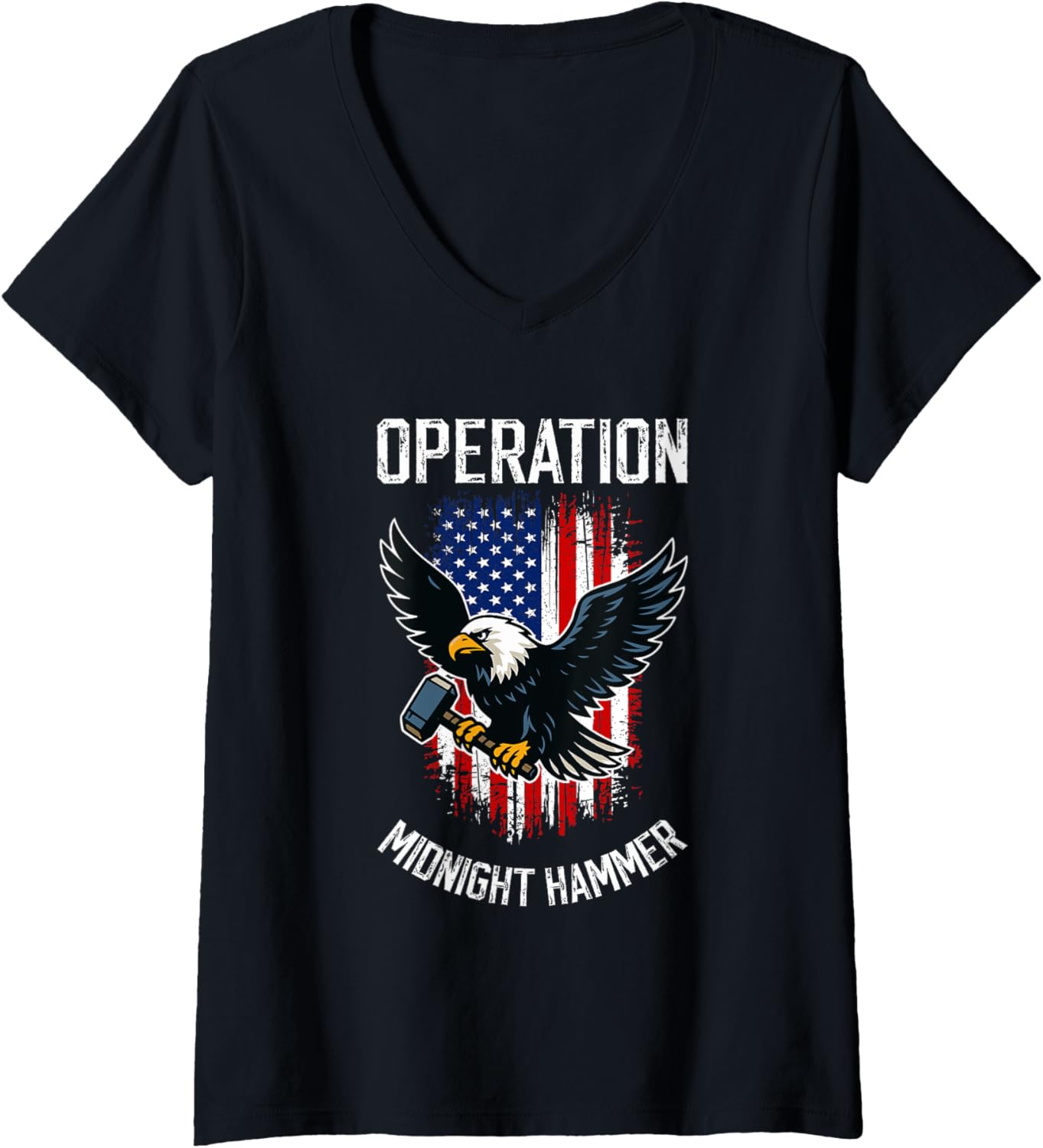 Womens Operation Midnight Hammer Eagle USA Flag Military Pride V-Neck