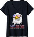 Womens Cool Merica US Flag Sunglasses Patriot American Bald Eagle V-Neck