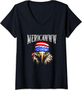 Womens Mericawww - Retro Patriotic Bald Eagle American Flag Bandana V-Neck