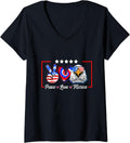 Womens Peace Love Merica Bald Eagle American Tie Dye 4th Of July V-Neck