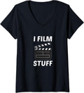 Womens I Film Stuff Funny Cameraman Cameraperson Movie Maker V-Neck