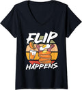 Womens Flip happens Pancake maker Pancakes Breakfast V-Neck