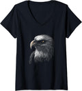Womens American Bald Eagle Face V-Neck