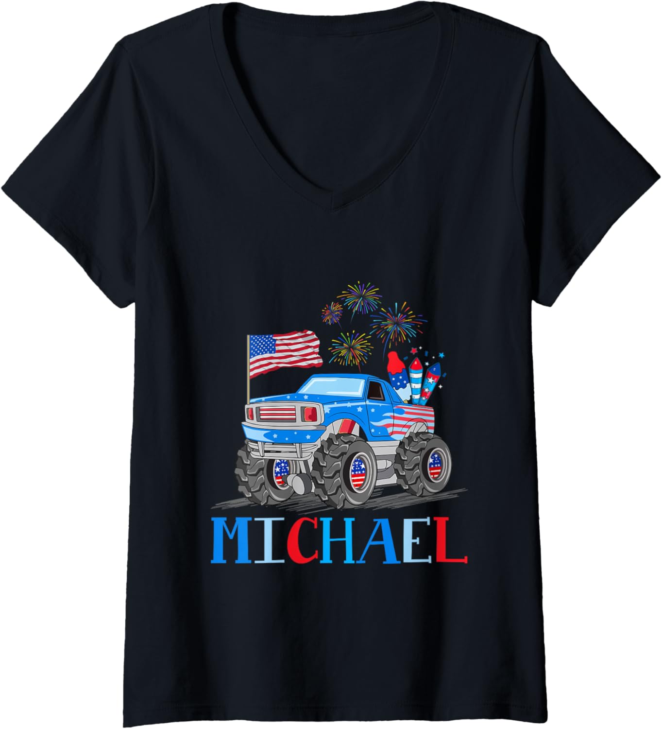 Womens Patriotic Flag Pride USA 4th of July Michael V-Neck