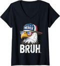 Womens Bruh Fourth 4th Of July Eagle American Patriotic V-Neck