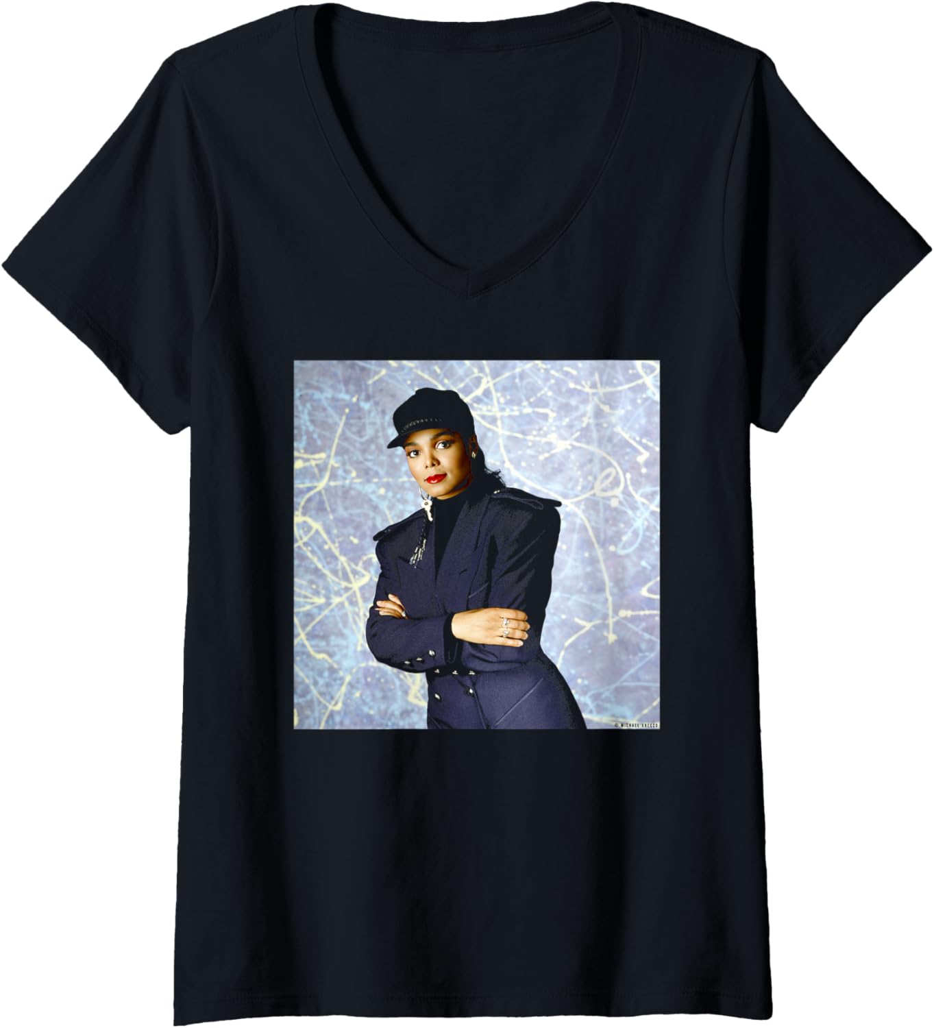 Womens Janet Jackson 1989 LA Portrait by Michael Grecco V-Neck
